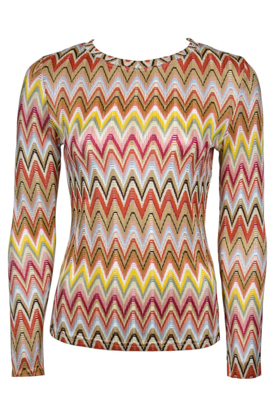 Orange Zig Zag Knitted Long Sleeve Top