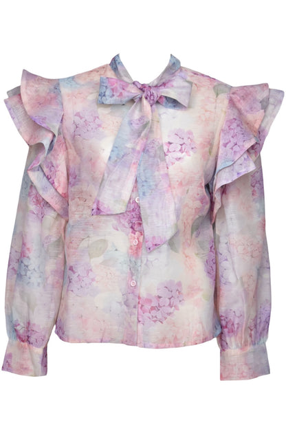 Pastel Floral Print Frill Blouse