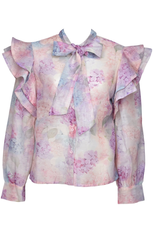 Pastel Floral Print Frill Blouse