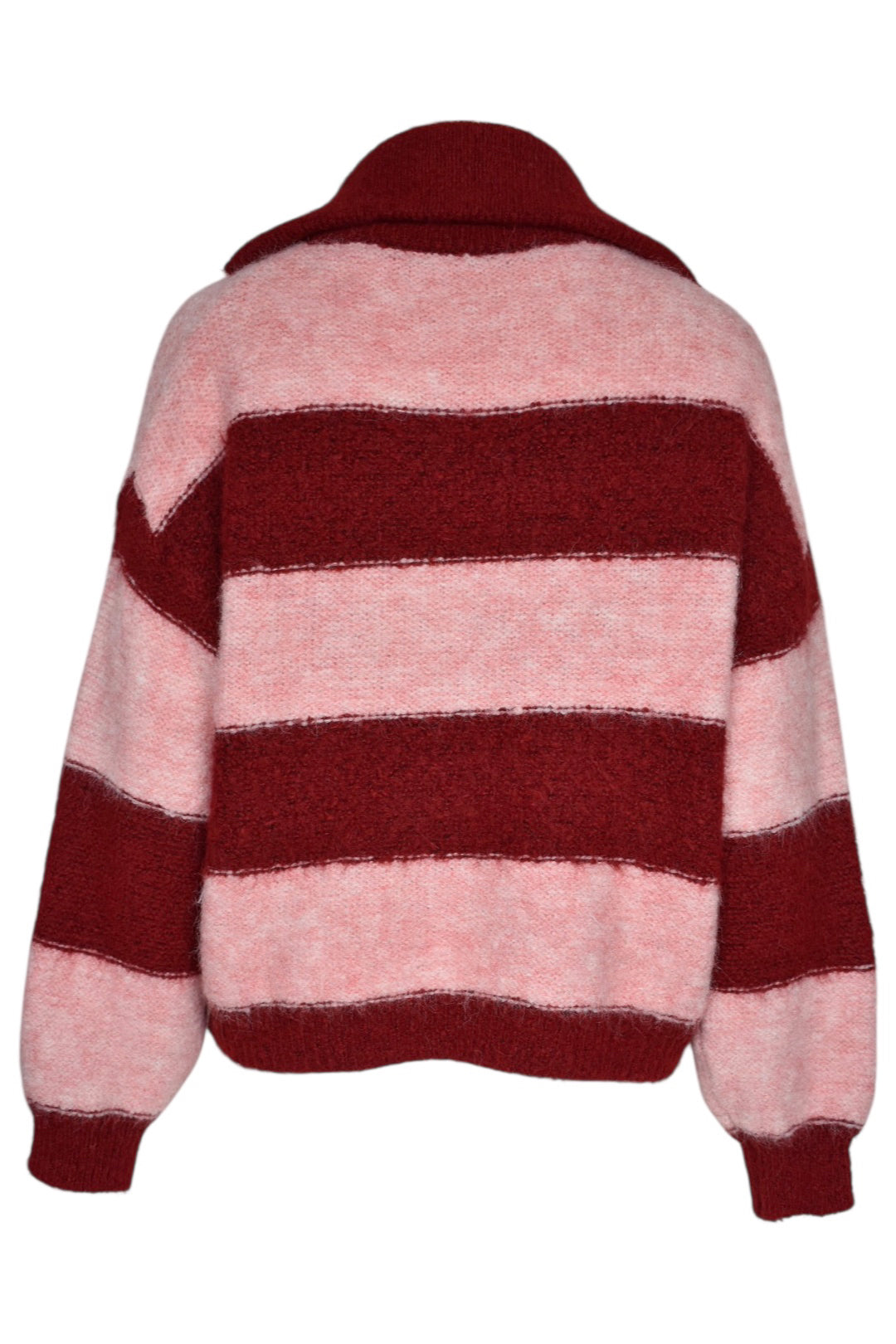 Pink & Burgundy Striped Zip Up Cardigan
