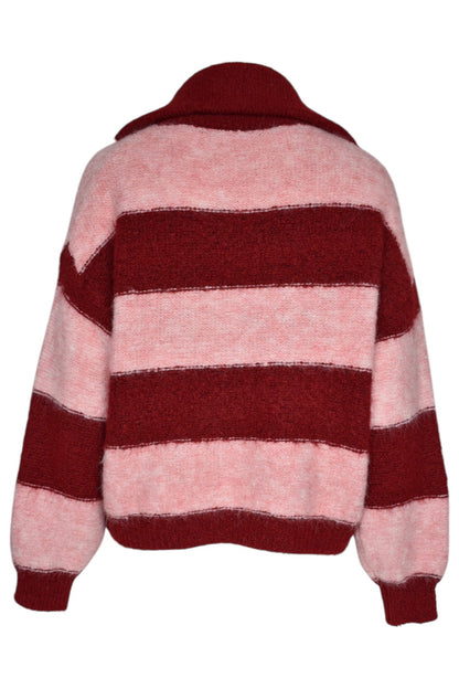 Pink & Burgundy Striped Zip Up Cardigan