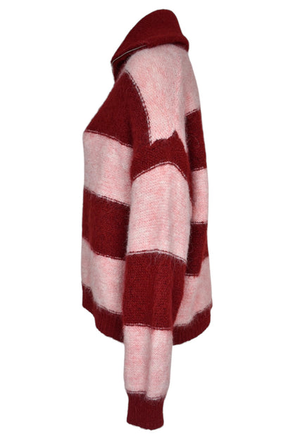 Pink & Burgundy Striped Zip Up Cardigan