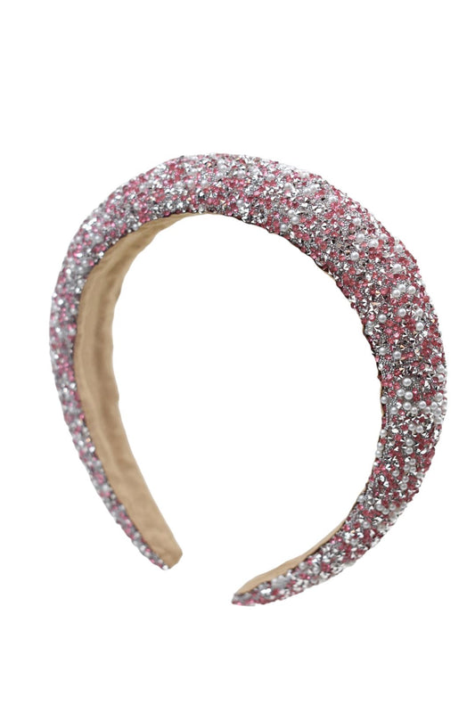 Pink Crystal & Pearl Embellished Hairband