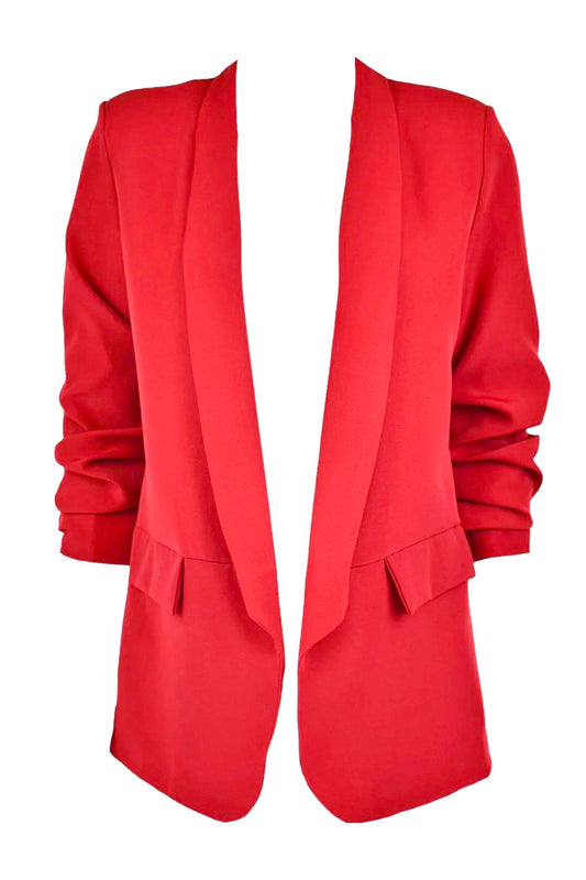 Red Ruched Sleeve Blazer