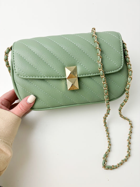 Sage Quilted Stripe Cross Body Bag