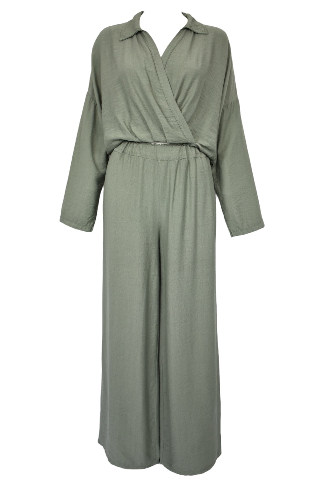 Sage Wrapover Top & Wide Leg Trousers Co-ord