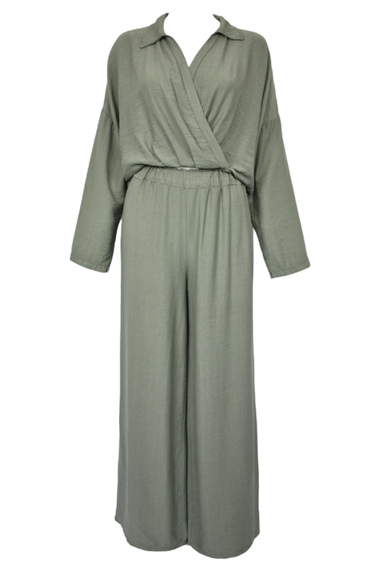 Sage Wrapover Top & Wide Leg Trousers Co-ord