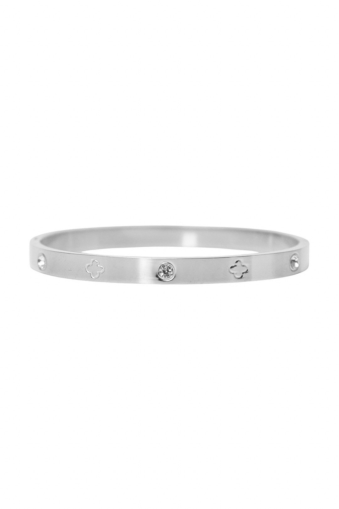 Silver Diamante & Clover Bangle