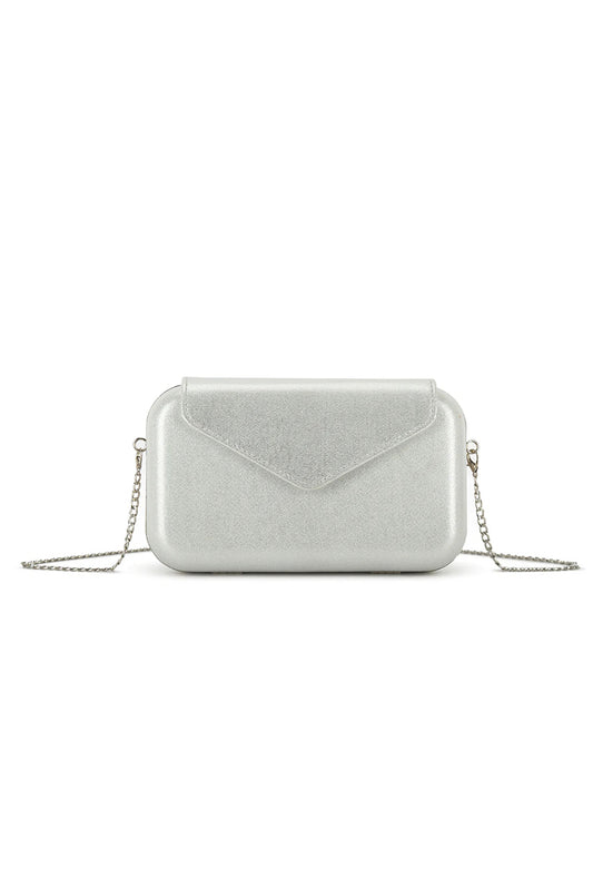 Silver Metallic Fold Over Case Clutch