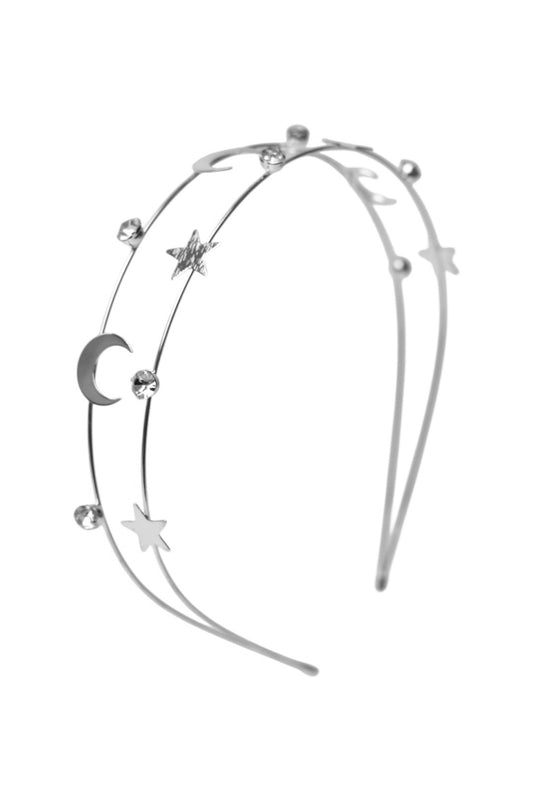 Silver Moon & Star Diamante Hairband