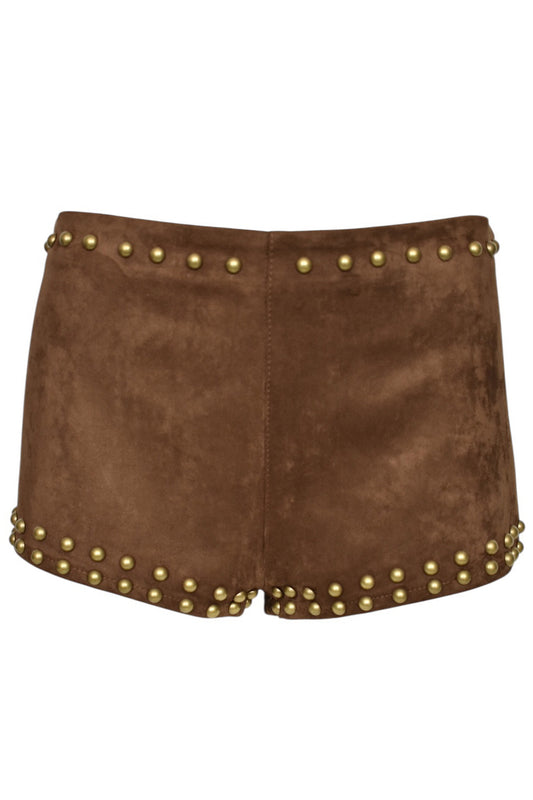 Tan Faux Suede Studded Micro Shorts
