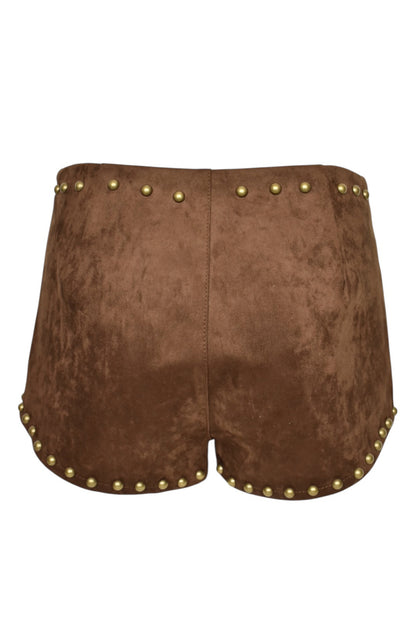 Tan Faux Suede Studded Micro Shorts