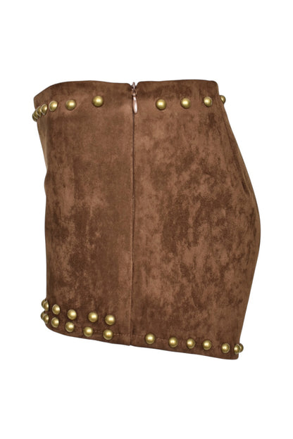 Tan Faux Suede Studded Micro Shorts