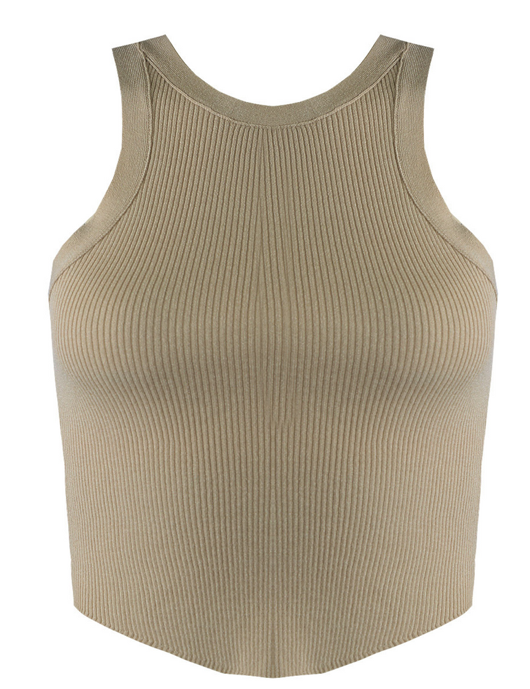 Taupe Ribbed Sleeveless Cropped Top