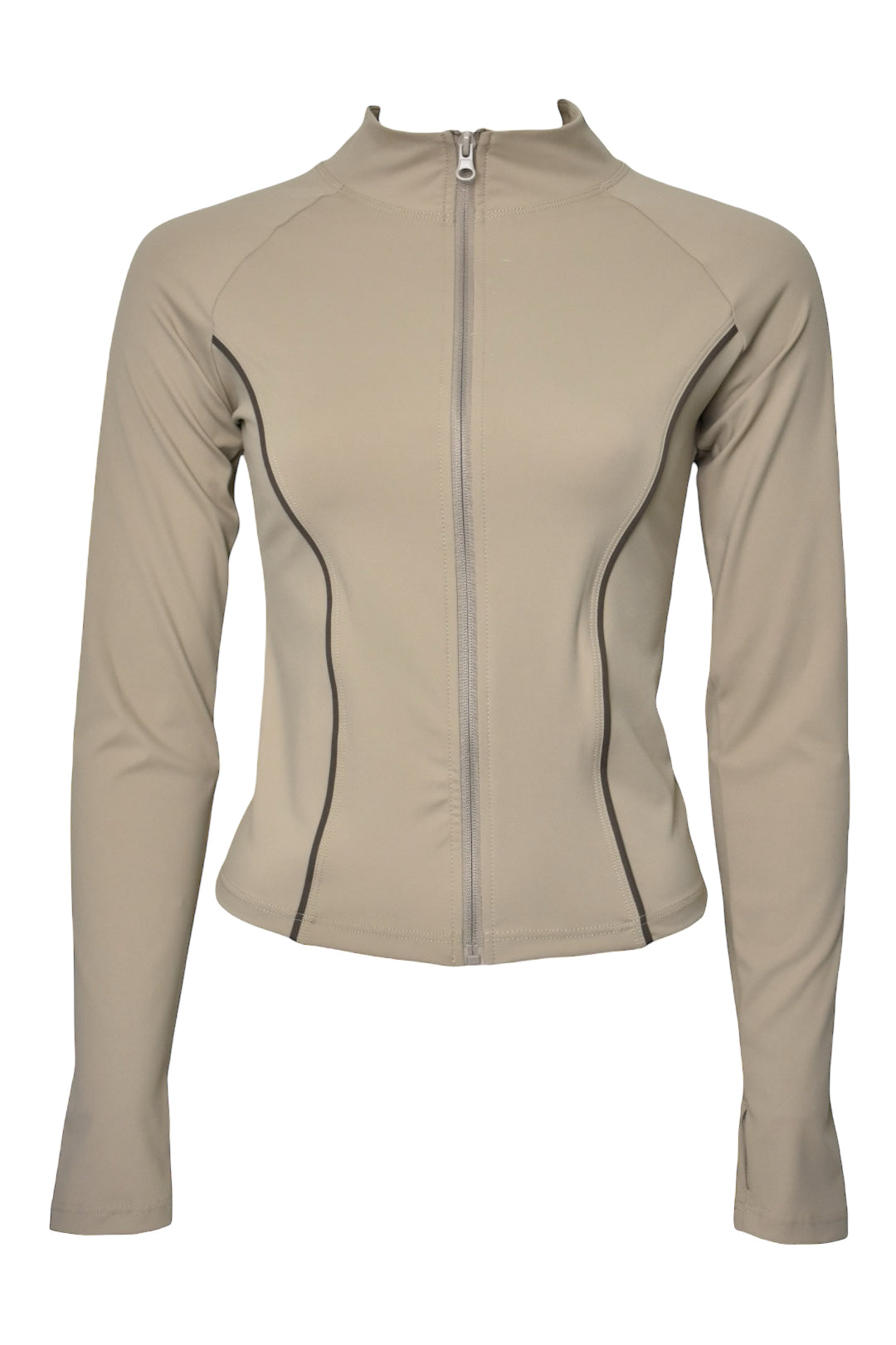 Taupe Active Contrast Piping Zipped Jacket & Flares Set