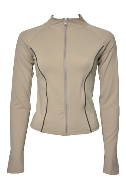 Taupe Active Contrast Piping Zipped Jacket & Flares Set