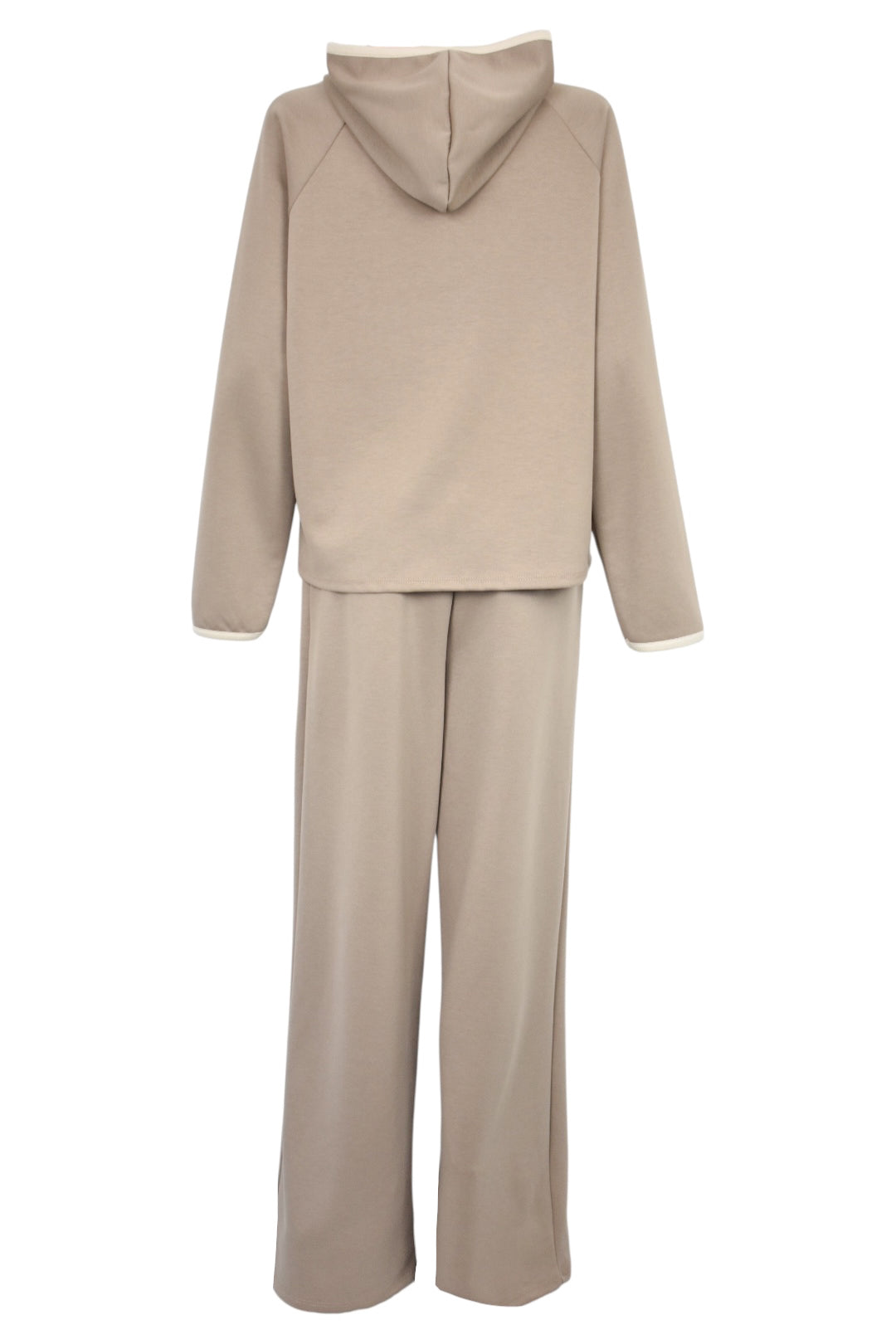 Taupe Hooded Half Zip Wide Leg Loungesuit Back