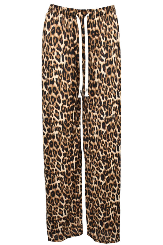 eWomens Leopard Print Pleated Wide Leg Trousers