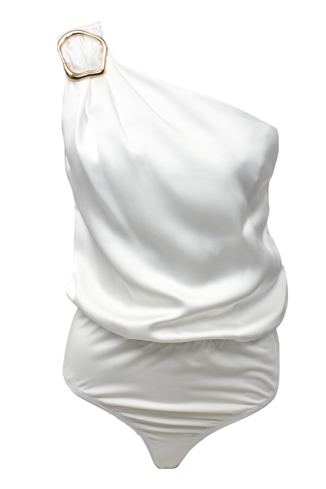 White Gold Buckle One Shoulder Bodysuit