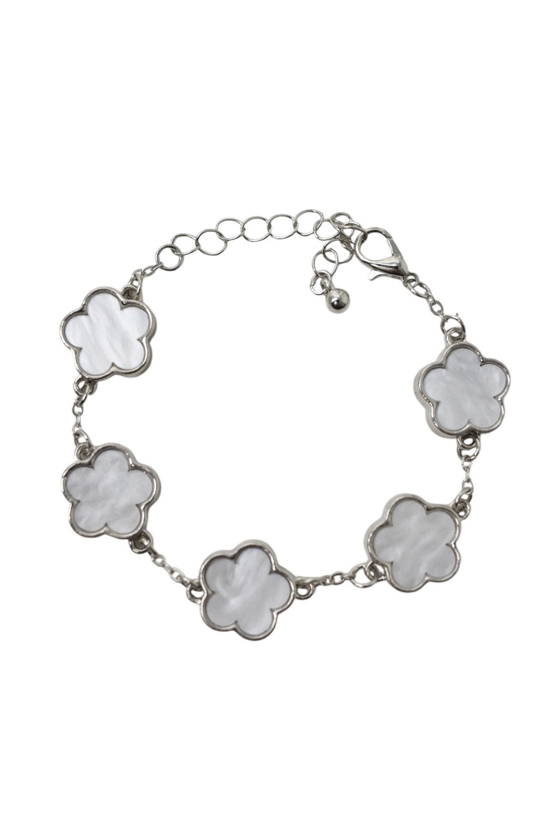 White & Silver 5 Clover Bracelet