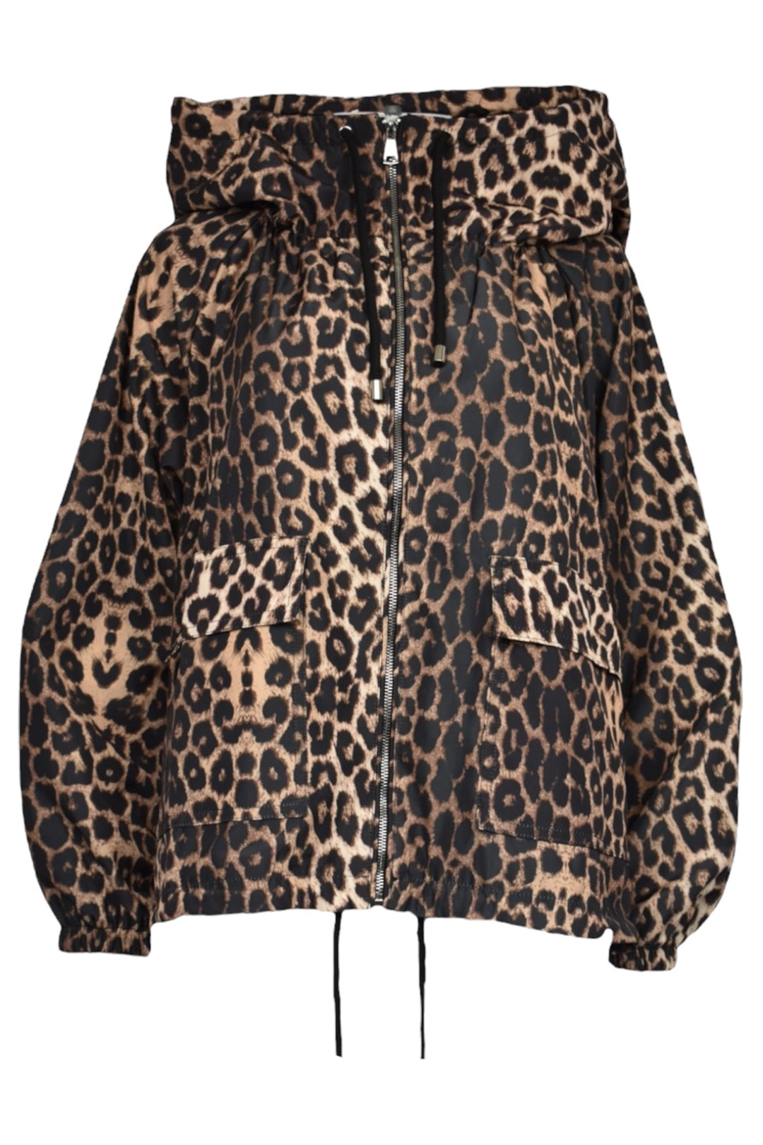 Womens Animal Print Dipped Hem Hooded Coat