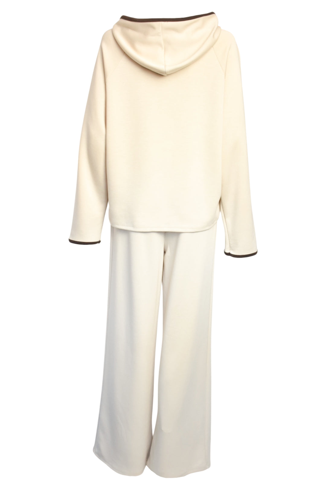 Beige Hooded Half Zip Wide Leg Loungesuit