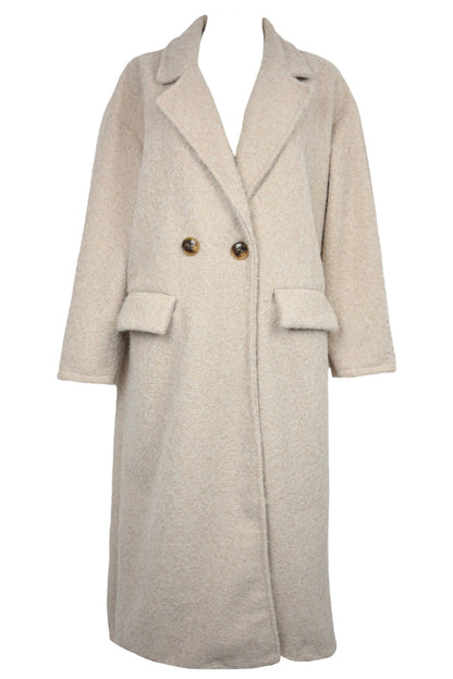 Womens Beige Woollen Duster Coat