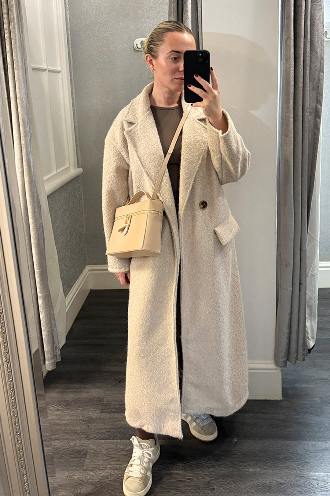 Womens Beige Woollen Duster Coat 