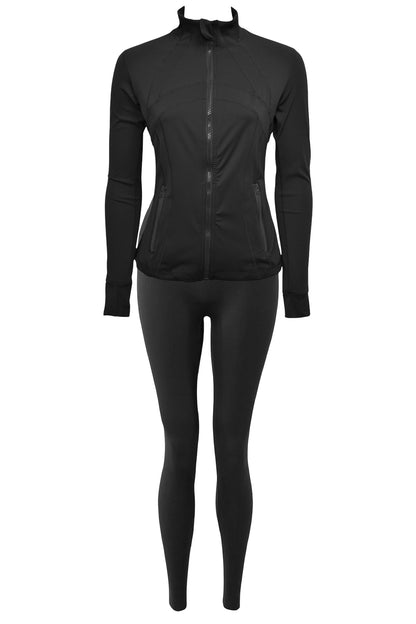Womens Black Active Leggings & Zip Up Jacket Set