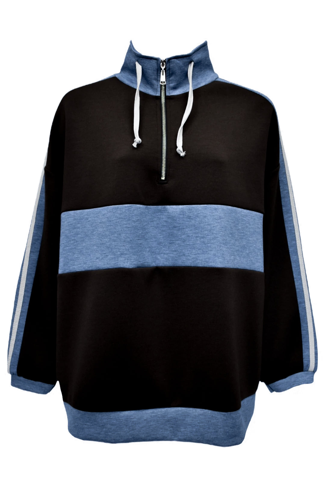Black Contrast Striped Quarter Zip Sweatshirt