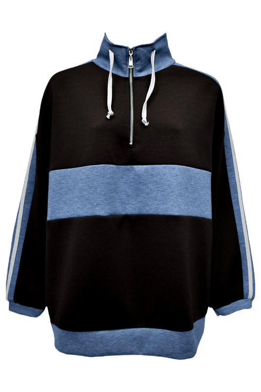 Black Contrast Striped Quarter Zip Sweatshirt