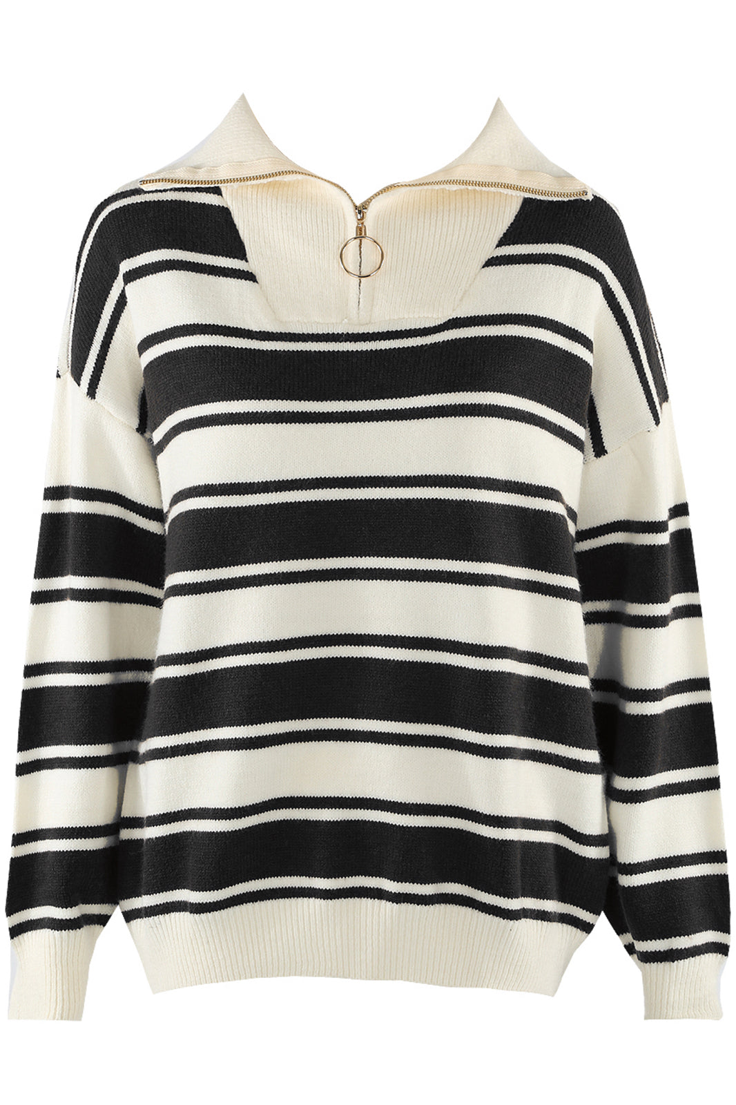Womens Black & Cream Double Stripe Quarter Zip Jumper 