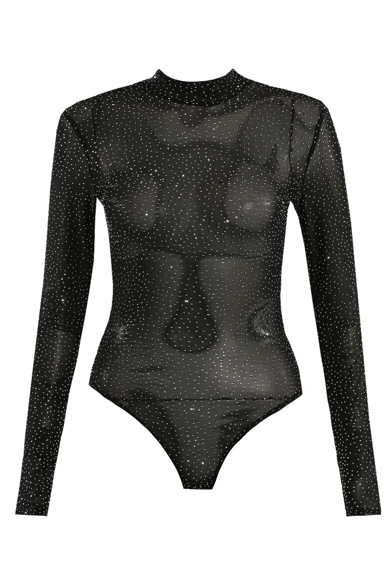 Womens Black Diamante Sheer Bodysuit