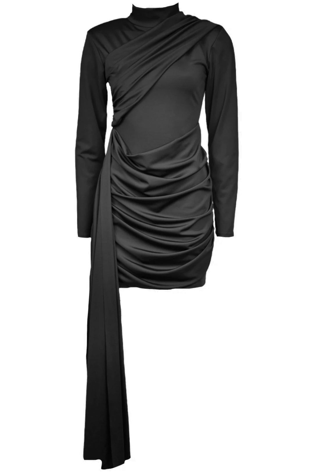 Womens Black Drape & Sash Dress