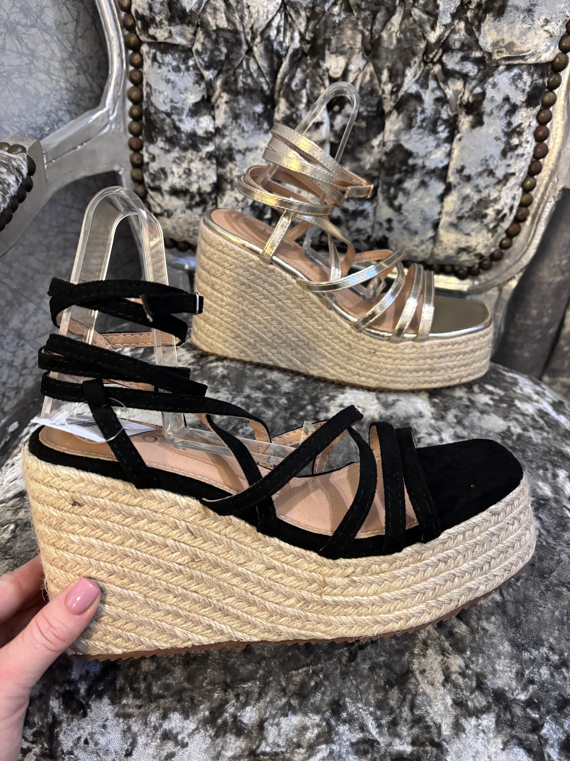 Black Espadrille Wedge Sandals – Jessie - Main Image