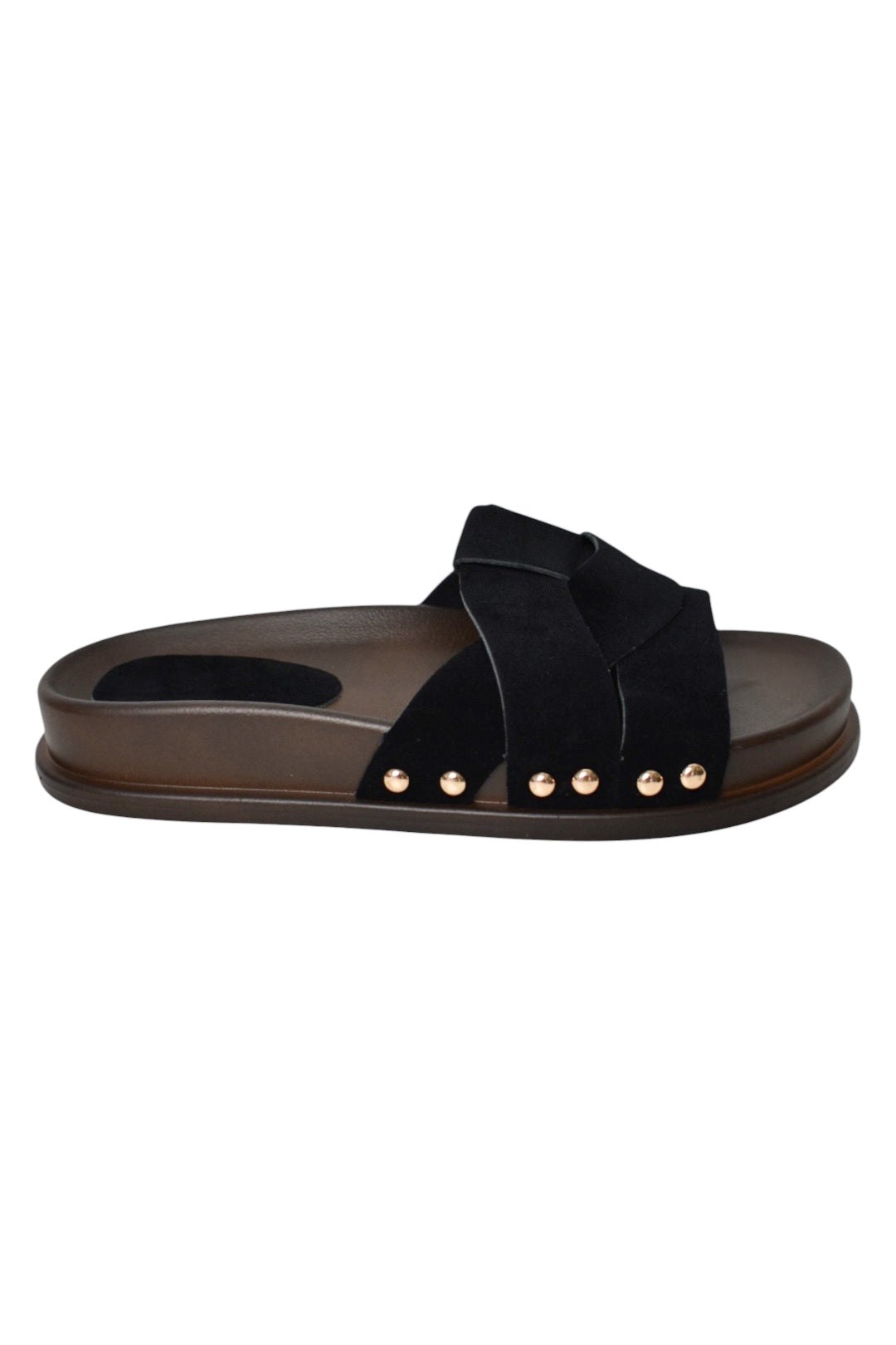 Womens Black Faux Suede Twisted Sliders