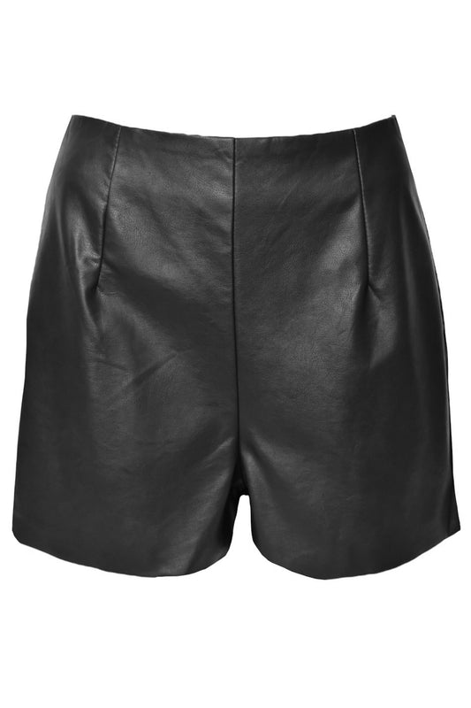 Black High Waisted Faux Leather Shorts