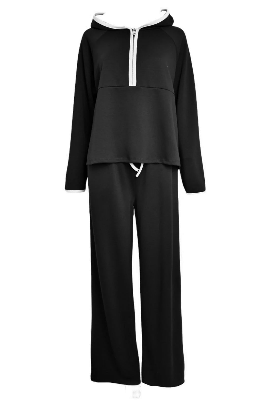 Womens Black Hooded Half Zip Wide Leg Loungesuit