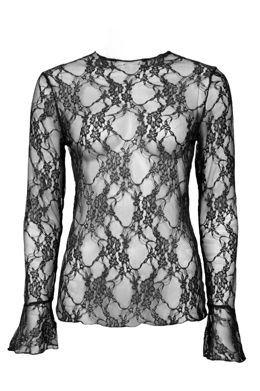 Womens Black Lace Flared Sleeve Top