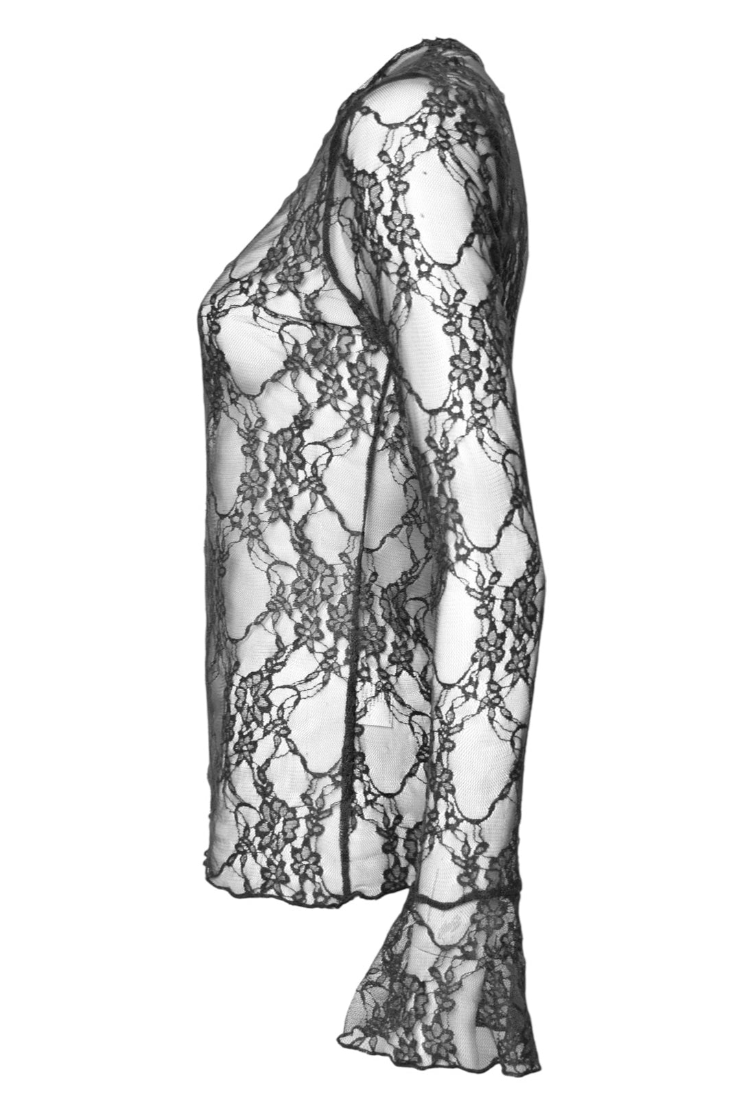 Womens Black Lace Flared Sleeve Top