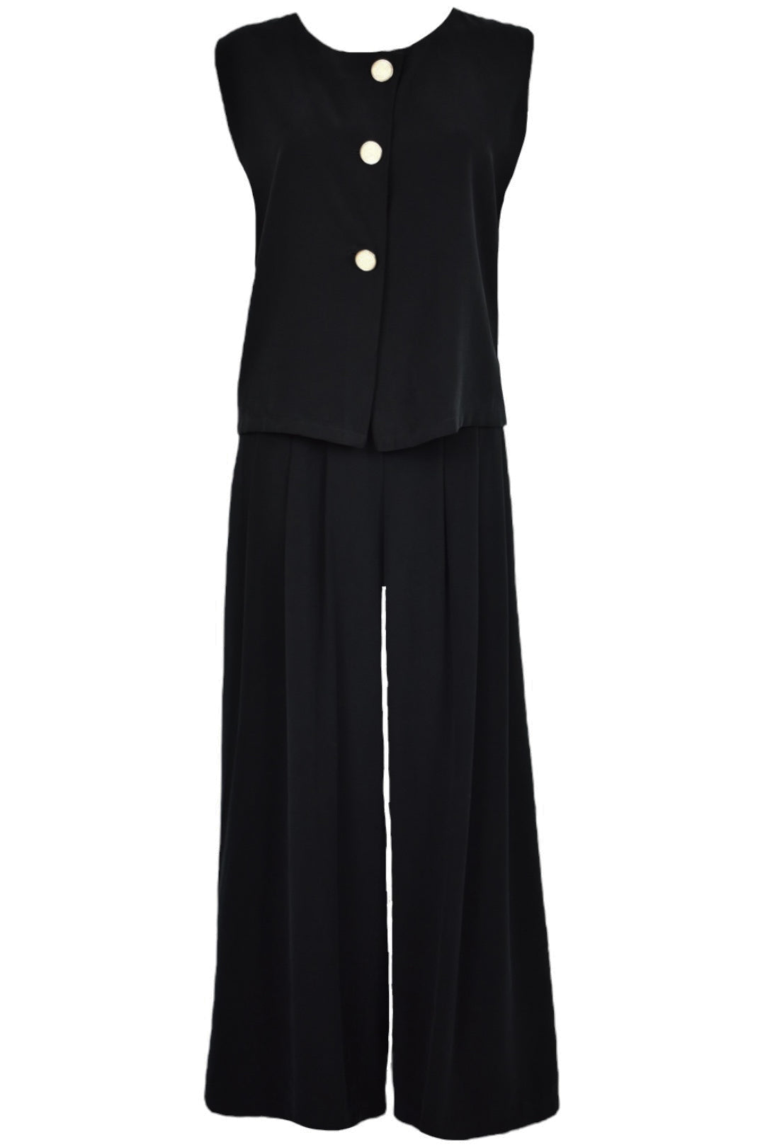Womens Black Waistcoat & Wide Leg Trousers Co-ord