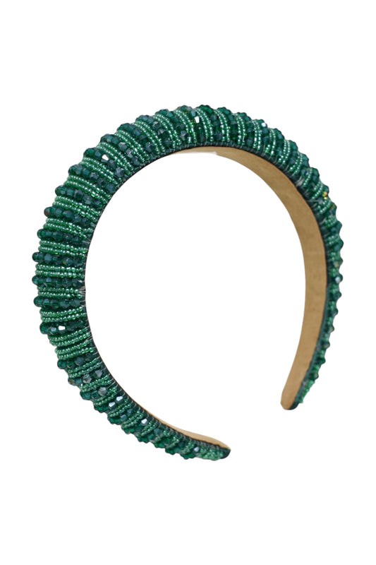 Womens Bottle Green Beaded Hairband