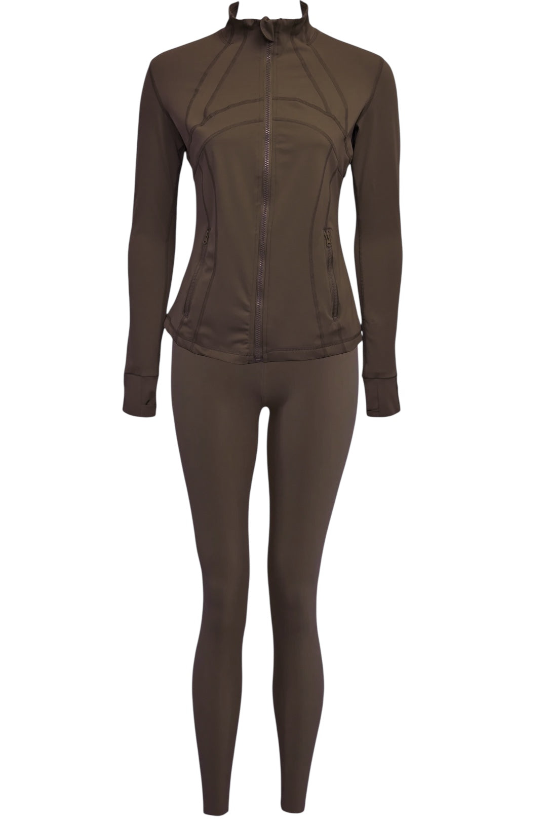 Brown Active Leggings & Zip-Up Jacket Set