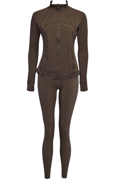 Brown Active Leggings & Zip-Up Jacket Set