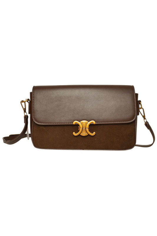 Brown Contrast Material Cross Body Bag
