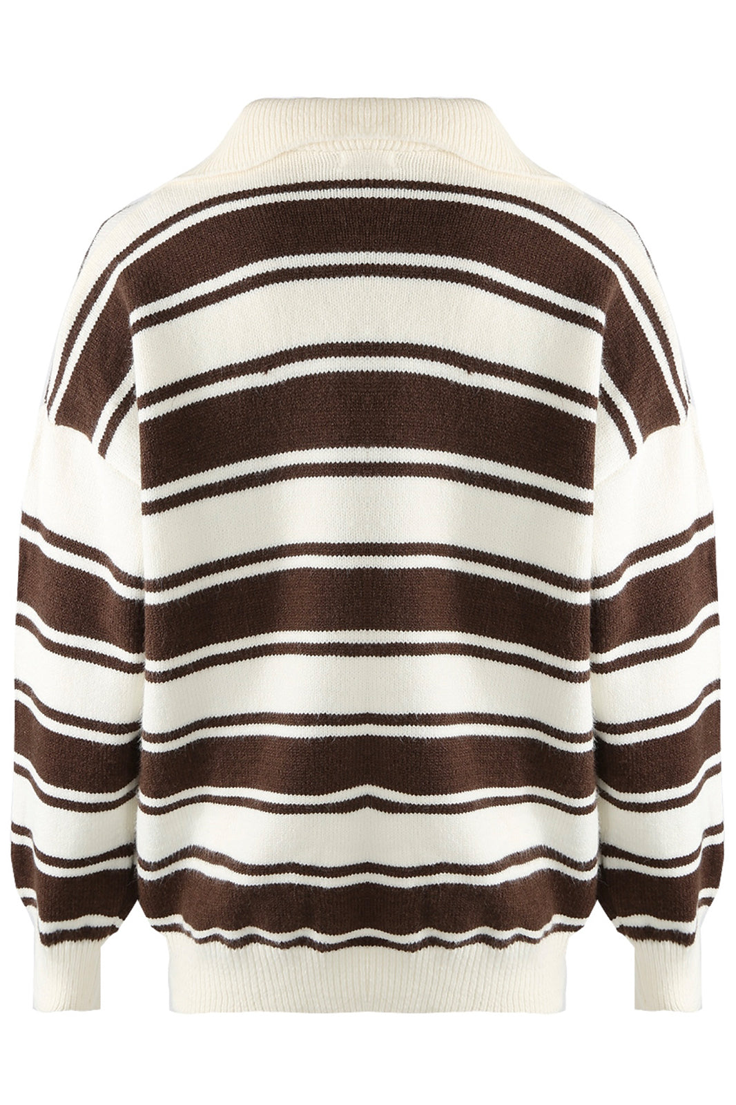 Womens Brown & Cream Double Stripe Quarter Zip Jumper