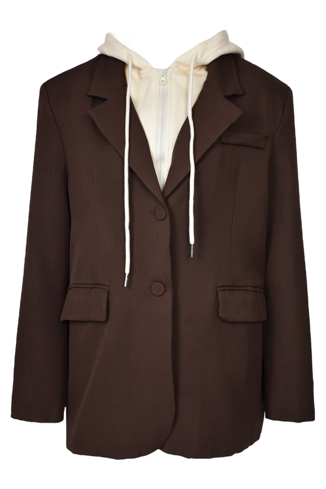 Womens Brown & Cream Hooded Blazer