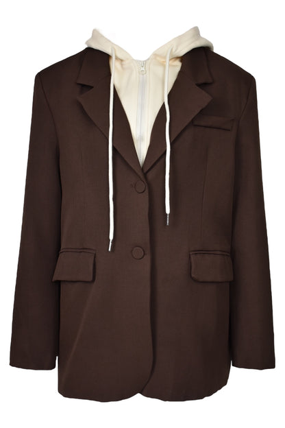 Womens Brown & Cream Hooded Blazer