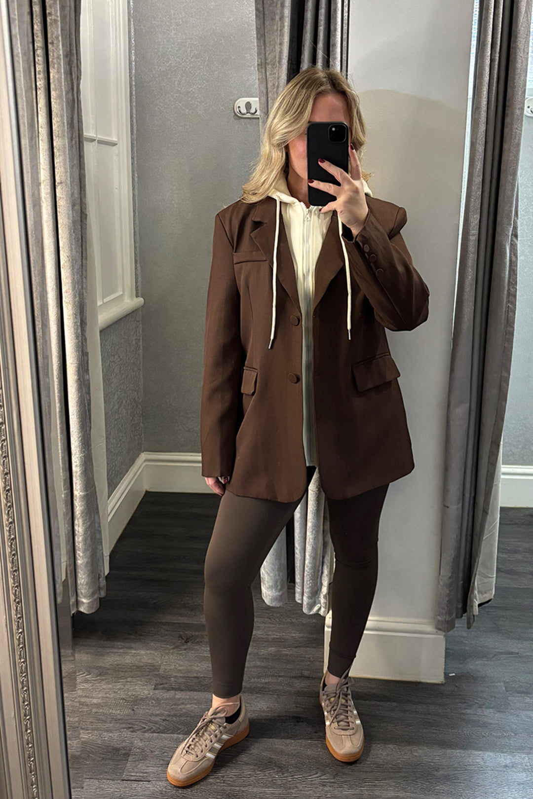 Womens Brown & Cream Hooded Blazer 3