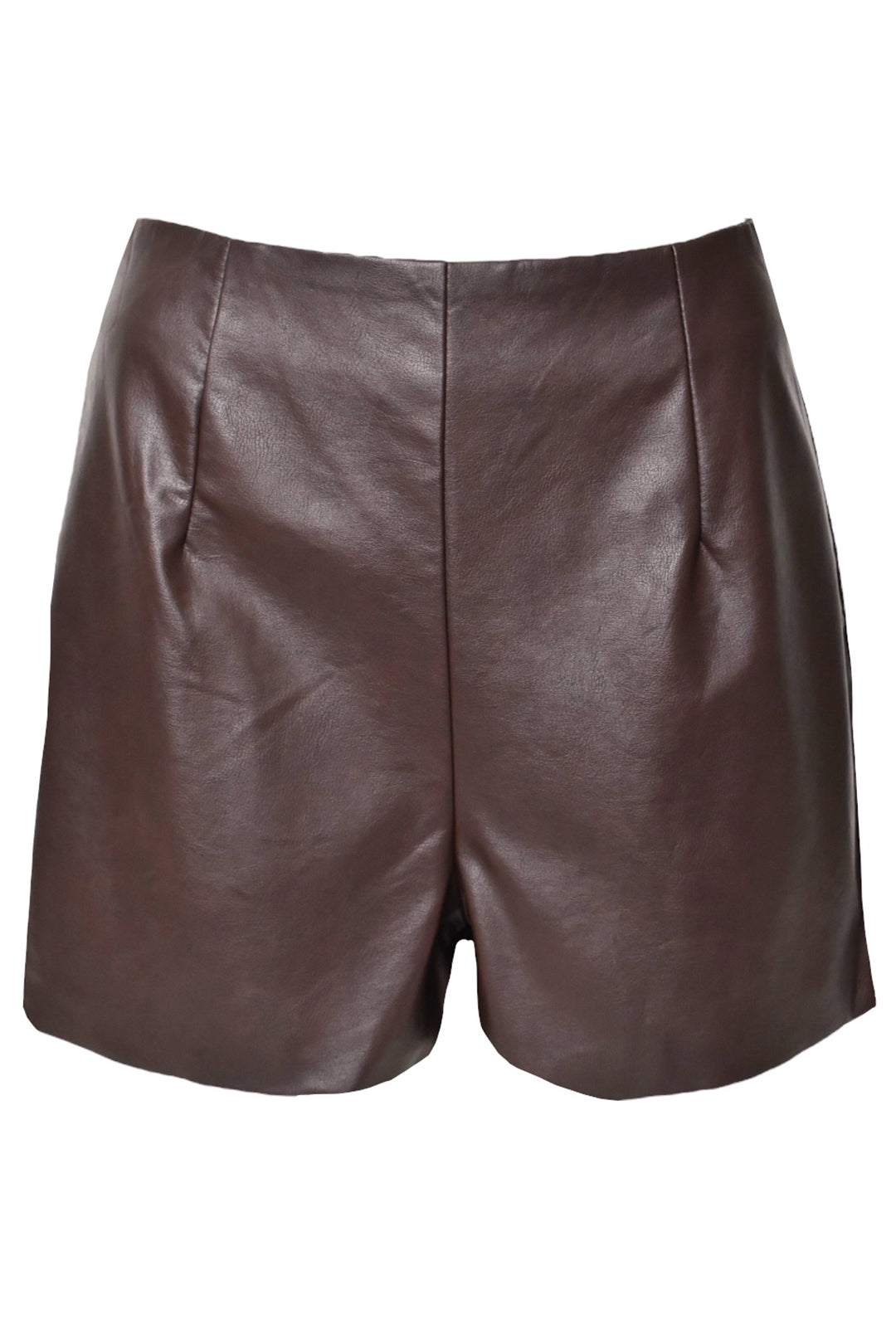 Brown High Waisted Faux Leather Shorts